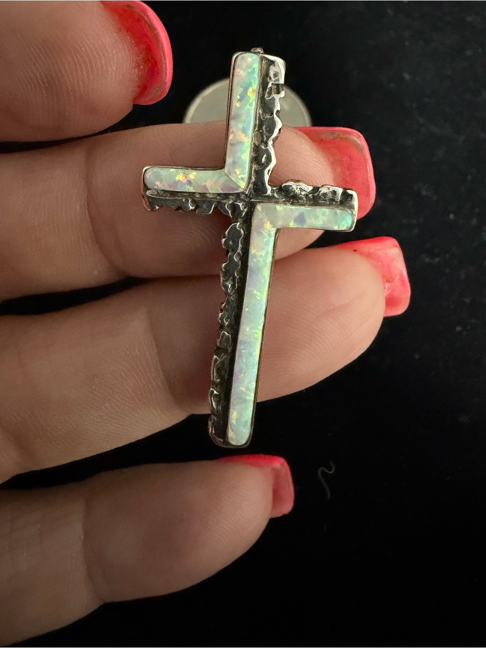 Carolyn Pollack Sterling silver opal cross pendant - Iridescent White